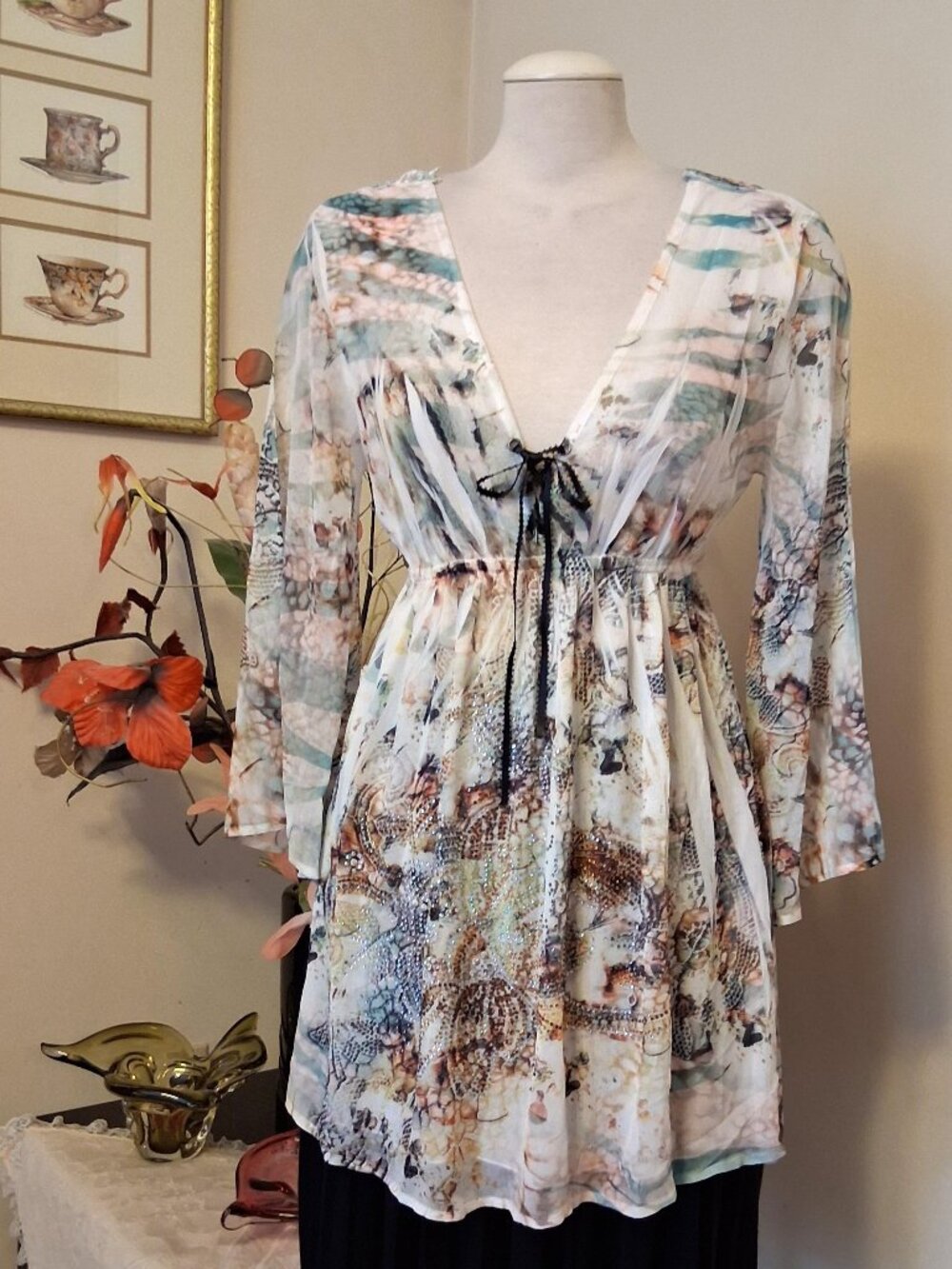 NWOT NESS Long Sleeve Multi Color Blouse Well Tailored Quality Summer Top 8